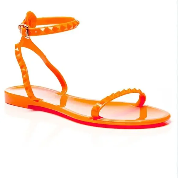 Valentino Garavani Rockstud Jelly Ankle Strap sandals Orange size 37 pre loved - Picture 1 of 9